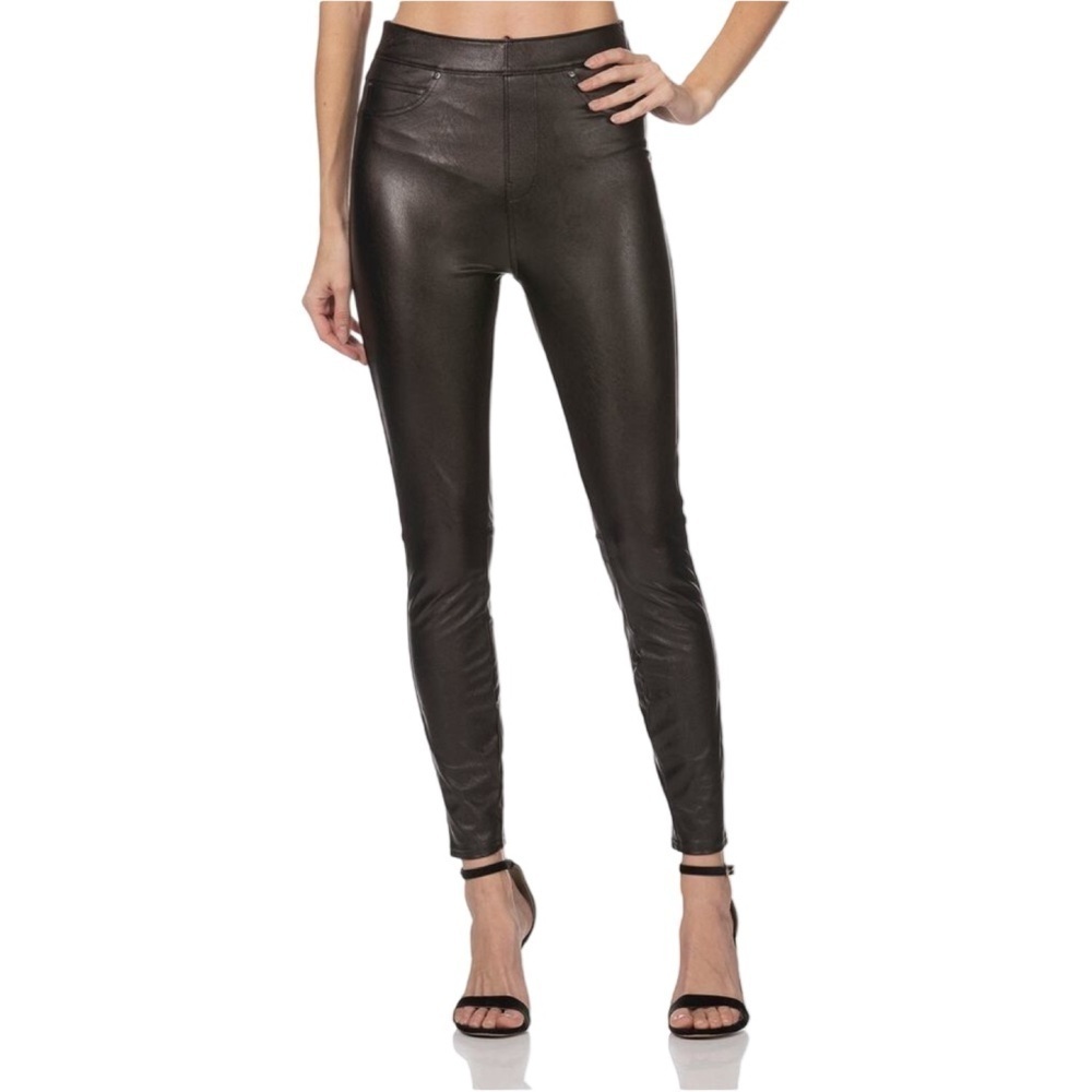 Spanx Black Leather Like Skinny Ankle Pants Size Large